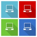 Open notebook, laptop, mobile computer icon set, flat design vector illustration in eps 10 for webdesign and mobile applications Royalty Free Stock Photo