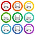 Open notebook, laptop, mobile computer vector icons, set of colorful flat design buttons for webdesign and mobile applications Royalty Free Stock Photo