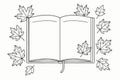 Line art vector of open notebook with simple autumn leaf decoration Royalty Free Stock Photo