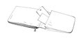 Open notebook, line drawing, sketch. Office notepad, organizer with business cards, blank papers, pages. Planner with