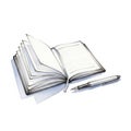 Watercolor art open notebook and pen set on solid white background Royalty Free Stock Photo