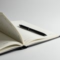 Open notebook with lined pages, displaying columns for scheduling. A black pen with Royalty Free Stock Photo