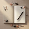 An open notebook with lined pages lies on a light wooden surface Royalty Free Stock Photo