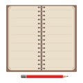 Open notebook with lined pages and pencil. Vector illustration Royalty Free Stock Photo