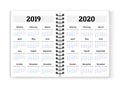 Open notebook paper with calendars for 2019, 2020 years vector b