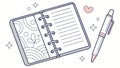 Open Notebook with Pen and Doodles - Capturing Ideas and Creativity, vector design Generative AI Royalty Free Stock Photo