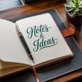 Open notebook with pen and notes ideas text isolated on transparent background Royalty Free Stock Photo