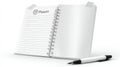Open notebook with pen, ready for writing, blank pages, spiral bound, white background Royalty Free Stock Photo