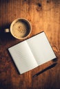 Open notebook, pencil and cup of coffee Royalty Free Stock Photo