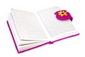 Open notebook in a purple cover on a white background Royalty Free Stock Photo