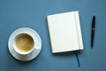 Open notebook, space for text, lined cards, rectangle, coffee cup