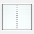 Open notebook with spiral and blank cell paper. Page template. Squared blank sheet of copybook. Flat design. .