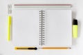 Open notebook with stationaries Royalty Free Stock Photo