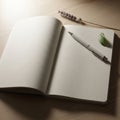 Open notebook with textured blank pages placed on a light wooden surface Royalty Free Stock Photo
