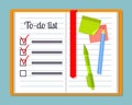 Open notebook with to-do list and sticky notes. Royalty Free Stock Photo