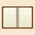 Open notebook with white page on beige background