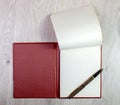 Open Notebook With White Pages And Gold Fountain Pen Royalty Free Stock Photo