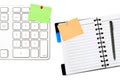 Open notepad and colored memo with keyboard Royalty Free Stock Photo