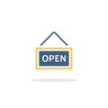 Open notice. Label with text. Icon with shadow. Commerce glyph vector illustration
