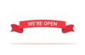 We are open notice red banner. Vector open business banner label background