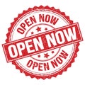 OPEN NOW text on red round stamp sign Royalty Free Stock Photo