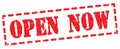 OPEN NOW text written on red stamp sign Royalty Free Stock Photo