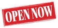 OPEN NOW text written on red stamp sign Royalty Free Stock Photo