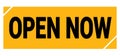 OPEN NOW text on yellow-black grungy stamp sign Royalty Free Stock Photo