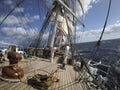 Open ocean sailing on a squarerigger tallship sailing vessel Royalty Free Stock Photo