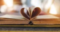 An open old book with sheets in the shape of a heart Royalty Free Stock Photo