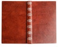 Open old book with vintage brown cover on white, top view Royalty Free Stock Photo