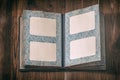 Open Old photo album. Empty frames Inside of an vintage Photo Album. Copy space. Concept of nostalgia  memories Royalty Free Stock Photo