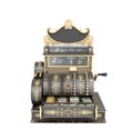 Open Old vintage cash register 3d render on white background no Royalty Free Stock Photo