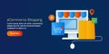 Ecommerce web store laptop, digital shopping and online shopping app. Shopping cart and secure payment and delivery, concept.