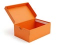 Open orange cardboard box on white background with empty space inside Royalty Free Stock Photo