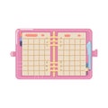 Open organizer with pen. Pink childish notebook