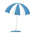 Open outdoor beach umbrella. Blue striped sun screen. Protection from the sun, rain, and bad weather. Vector Royalty Free Stock Photo