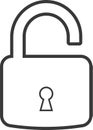 open outline padlock icon. unlocked lock on transparent background. Security symbol for your web site design, logo, app. safety