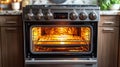 Open oven with glowing interior, ready for baking Royalty Free Stock Photo