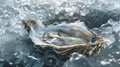 Open oyster with pearl on ice Royalty Free Stock Photo