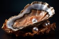 Open oyster with pearl isolated on dark background