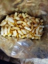 Open packet of roasted murmure and namkeen mix. Royalty Free Stock Photo