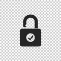 Open padlock and check mark icon isolated on transparent background. Security check lock sign Royalty Free Stock Photo