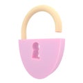 Open padlock 3d icon. Volumetric lock with steel shackle. Theft and opening information and property. Breaking password Royalty Free Stock Photo