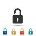 Open padlock icon isolated on white background. Lock symbol. Set elements in colored icons. Flat design. Vector Royalty Free Stock Photo