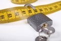 The open padlock on a measuring tape Royalty Free Stock Photo