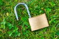 Open padlock, placed on the ground Royalty Free Stock Photo