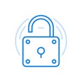 Open padlock vector line icon. Poor protection and easy system hacking simple security system.