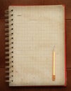 Open page of old diary paper book and writing pencil with empty page