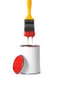 Open paint can and brush Royalty Free Stock Photo